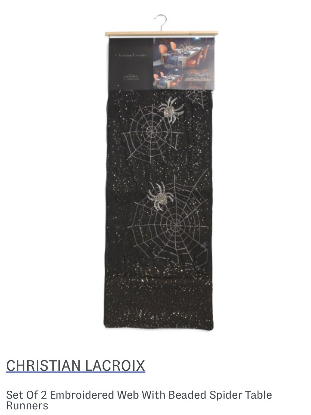 2 Piece Set Of Christian Lacroix Black Beaded Spiders & Spiderwebs Table Runners